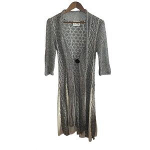 Beautiful Joseph Ribkoff Boho Black and White Knit Lace Cardigan Duster